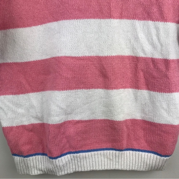 VTG Eddie Bauer Short Sleeve Sweater Made in USA Pink Stripe Half Button - Picture 12 of 14